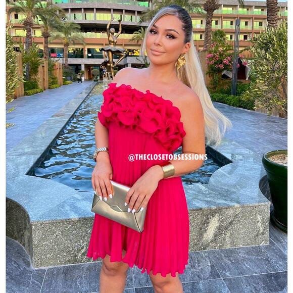 ZARA Red Pleated Mini Dress NWT | Blogger Fave Ruffle Straight Neck - Picture 8 of 16